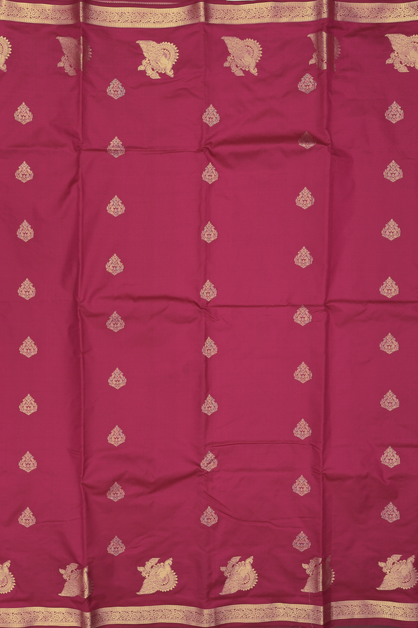 Kanchipuram Silk Saree In Crimson Red With Zari Buttas