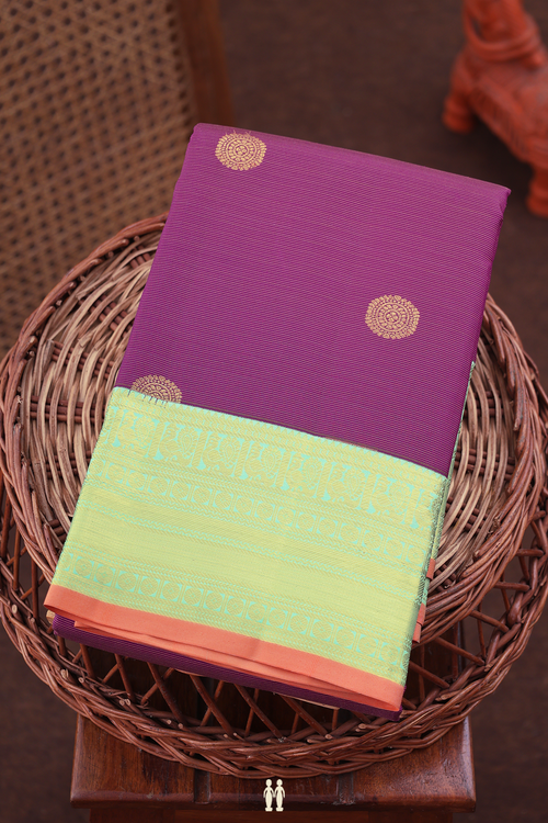 Kanchipuram Silk Saree In Purple Along Stripes With Buttas