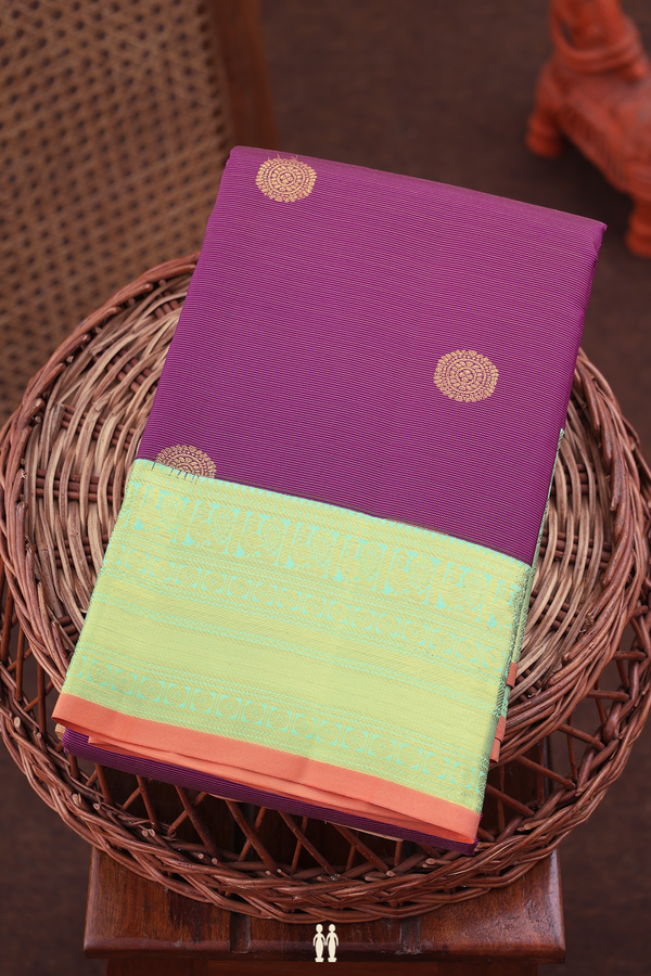 Kanchipuram Silk Saree In Purple Along Stripes With Buttas