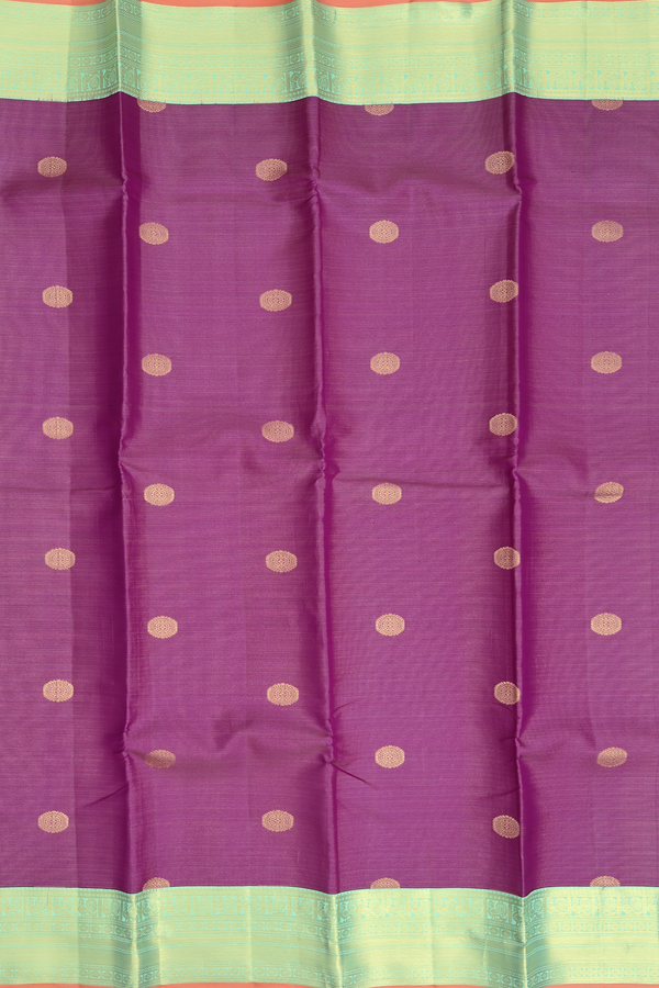 Kanchipuram Silk Saree In Purple Along Stripes With Buttas