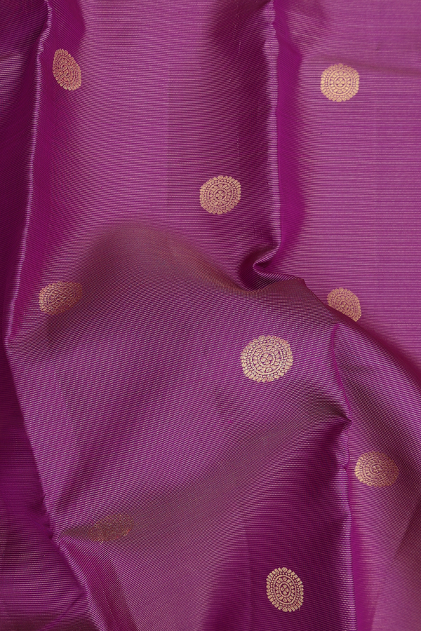 Kanchipuram Silk Saree In Purple Along Stripes With Buttas
