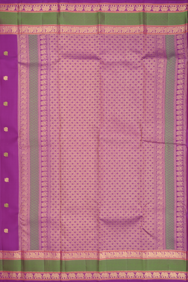 Kanchipuram Silk Saree In Purple With Peacock Buttas