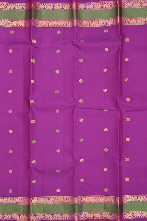Kanchipuram Silk Saree In Purple With Peacock Buttas