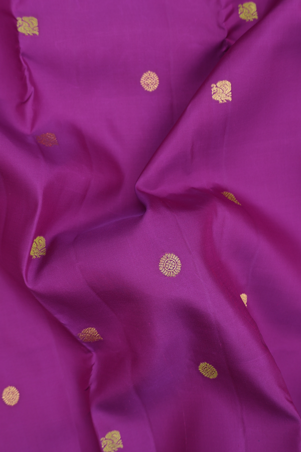 Kanchipuram Silk Saree In Purple With Peacock Buttas