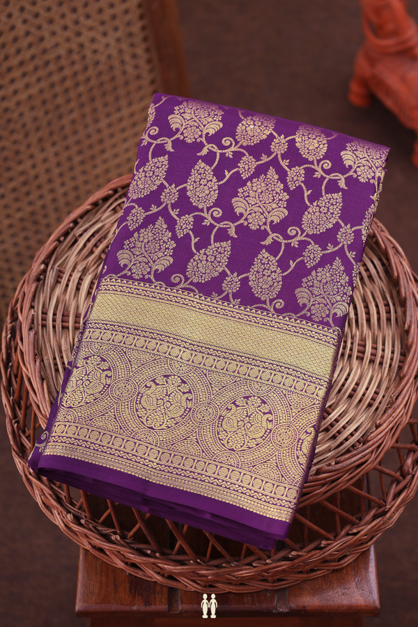 Kanchipuram Silk Saree In Royal Purple With Brocade Design