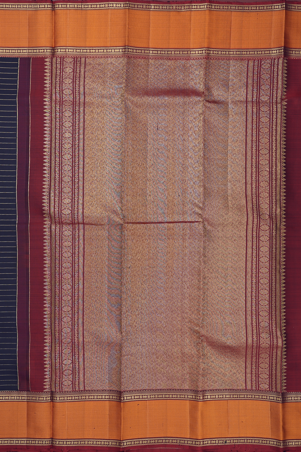 Kanchipuram Silk Saree In Navy Blue With Stripes Design