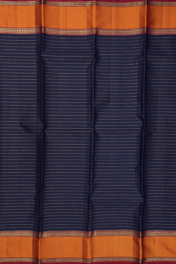Kanchipuram Silk Saree In Navy Blue With Stripes Design