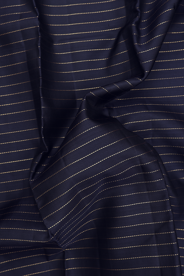 Kanchipuram Silk Saree In Navy Blue With Stripes Design