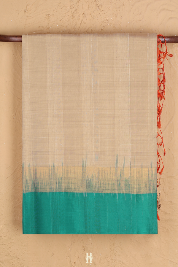 Raw Silk Saree In Light Brown With Ganga Jamuna Border