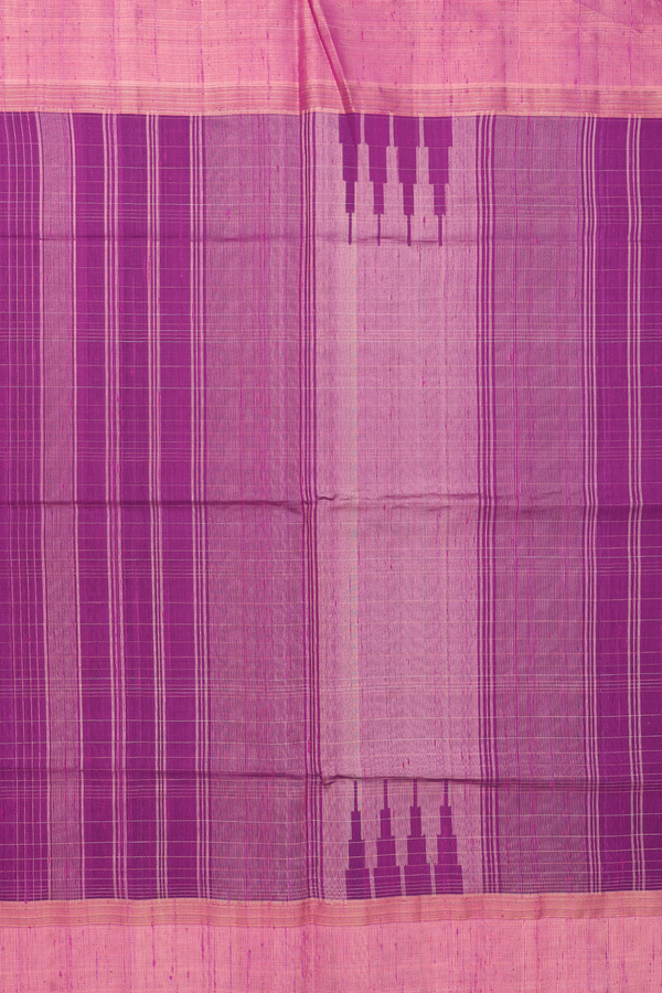 Raw Silk Saree In Purple Rose With Checks Design