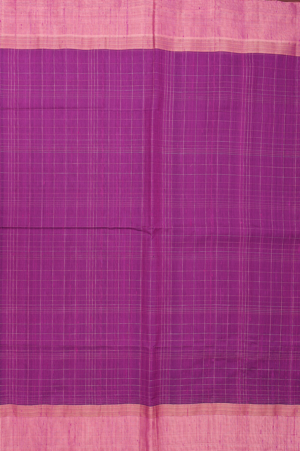Raw Silk Saree In Purple Rose With Checks Design
