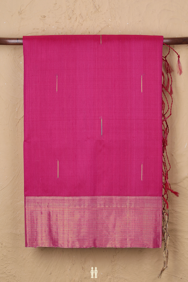 Raw Silk Saree In Magenta With Threadwork Buttas