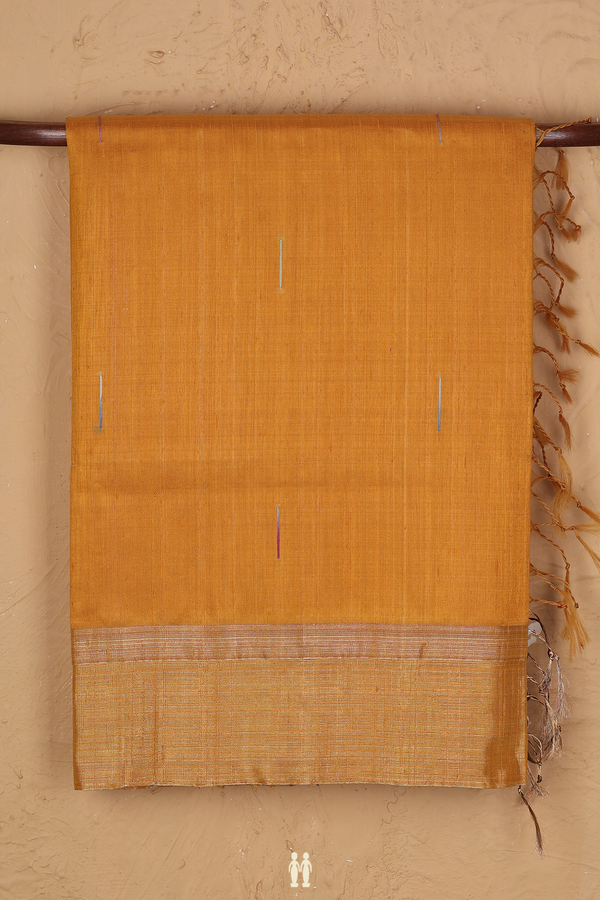 Raw Silk Saree In Mustard Yellow With Threadwork Buttas