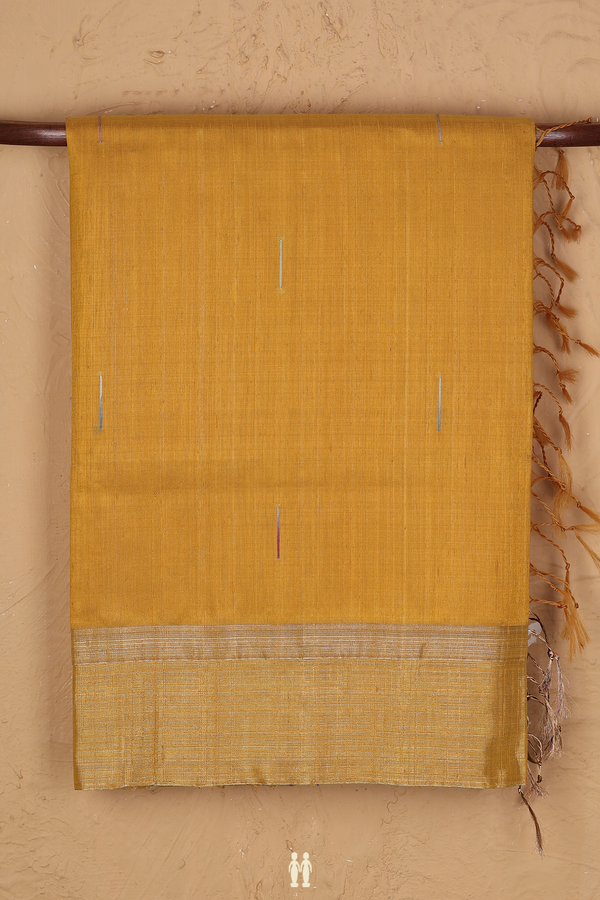 Raw Silk Saree In Mustard Yellow With Threadwork Buttas