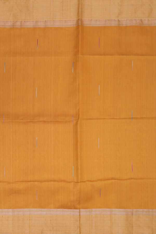 Raw Silk Saree In Mustard Yellow With Threadwork Buttas