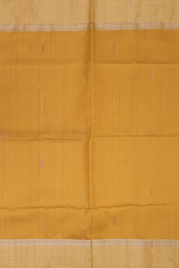 Raw Silk Saree In Mustard Yellow With Threadwork Buttas