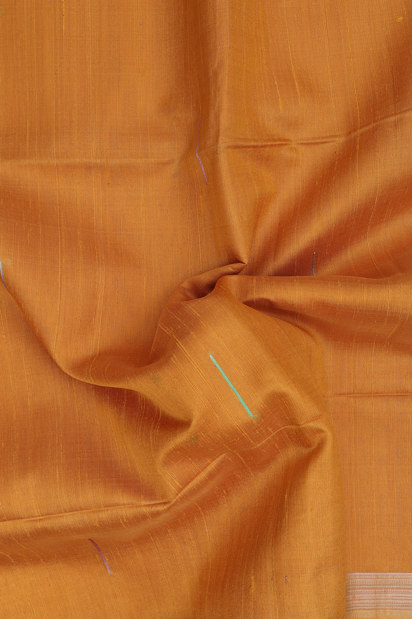 Raw Silk Saree In Mustard Yellow With Threadwork Buttas
