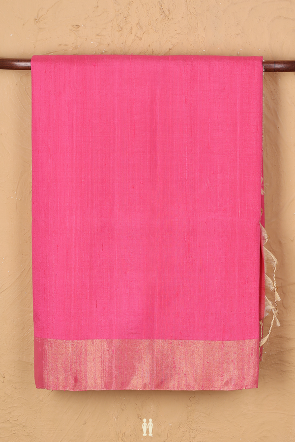 Raw Silk Saree In Pink With Bavanchi Border