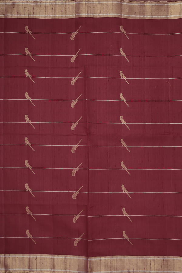 Raw Silk Saree In Maroon With Parrot Design