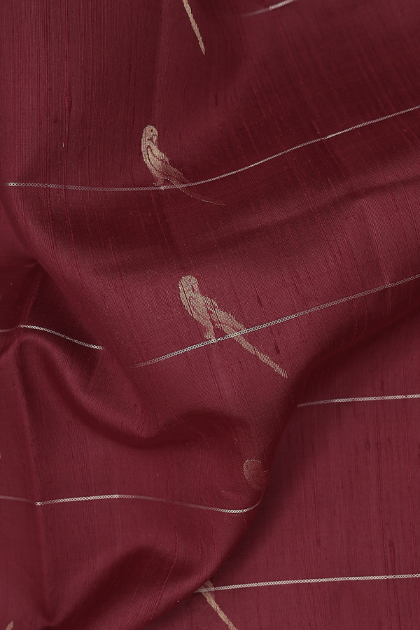 Raw Silk Saree In Maroon With Parrot Design