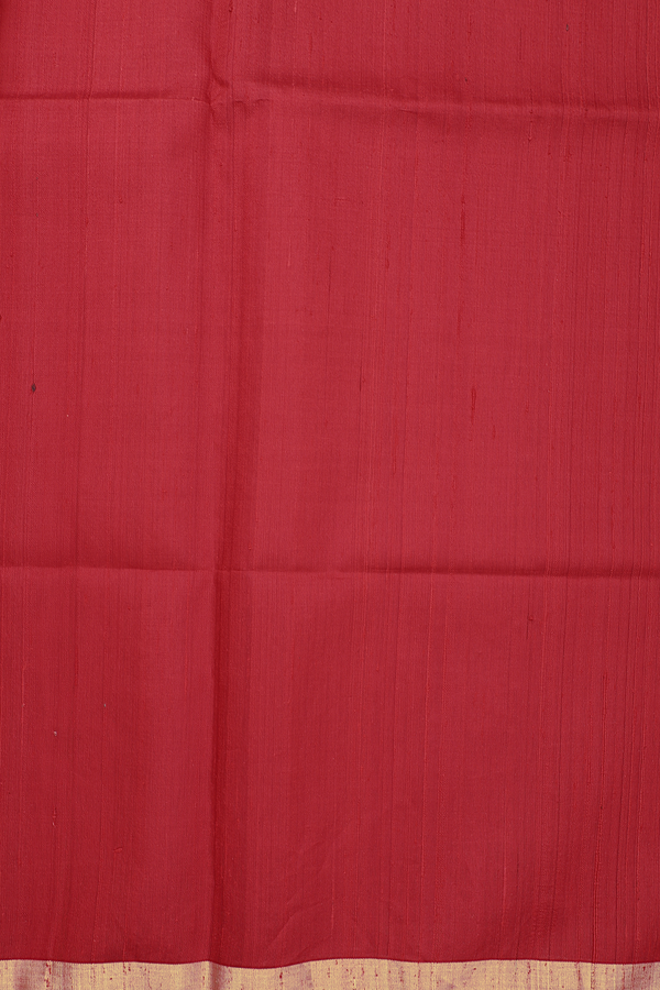 Raw Silk Saree In Crimson Red With Floral Design