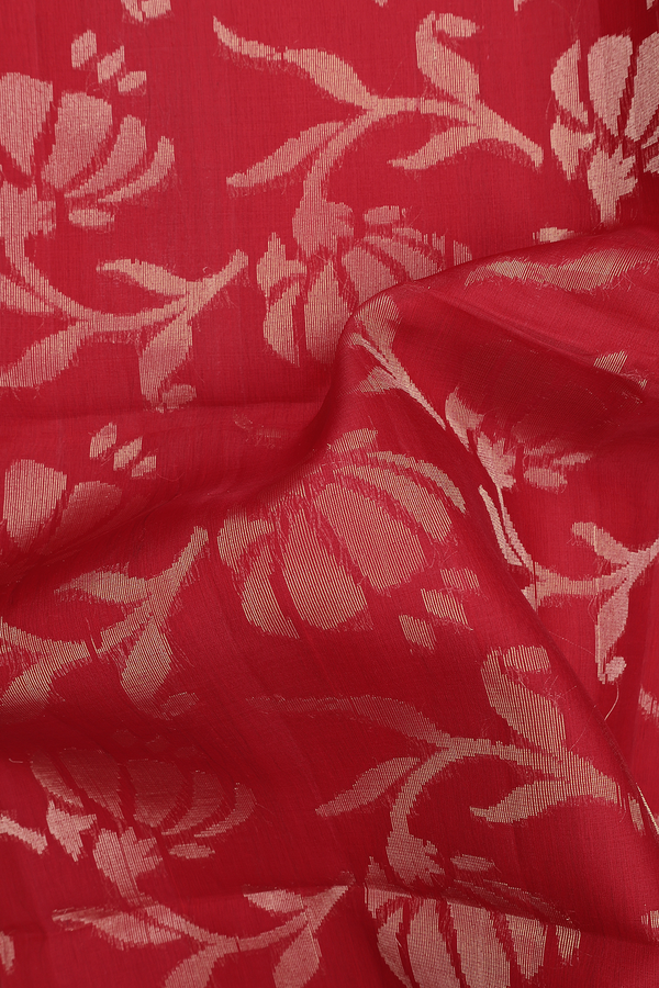 Raw Silk Saree In Crimson Red With Floral Design