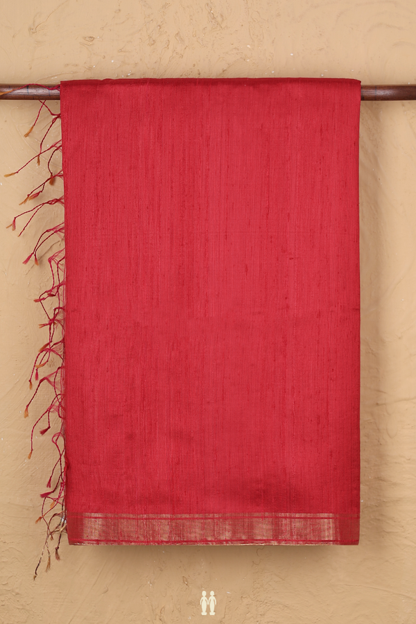 Raw Silk Saree In Scarlet Red With Bavanchi Border
