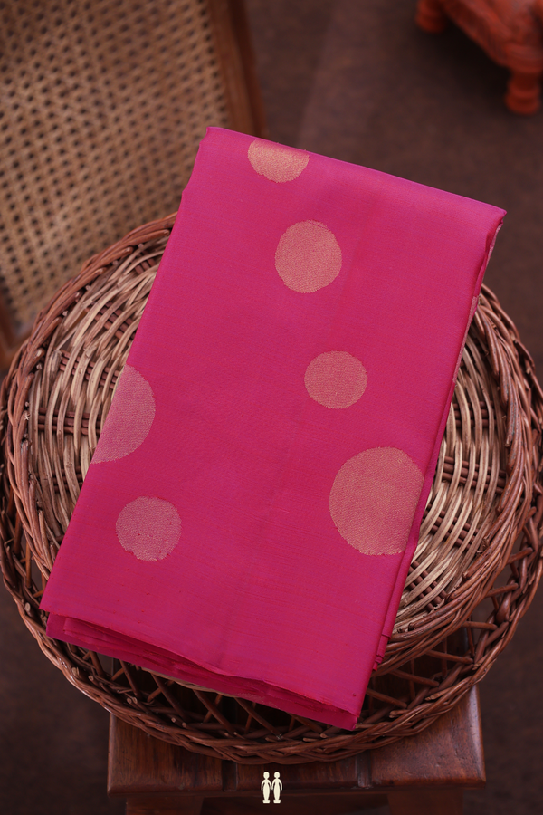 Kanchipuram Silk Saree In Rani Pink With Zari Buttas