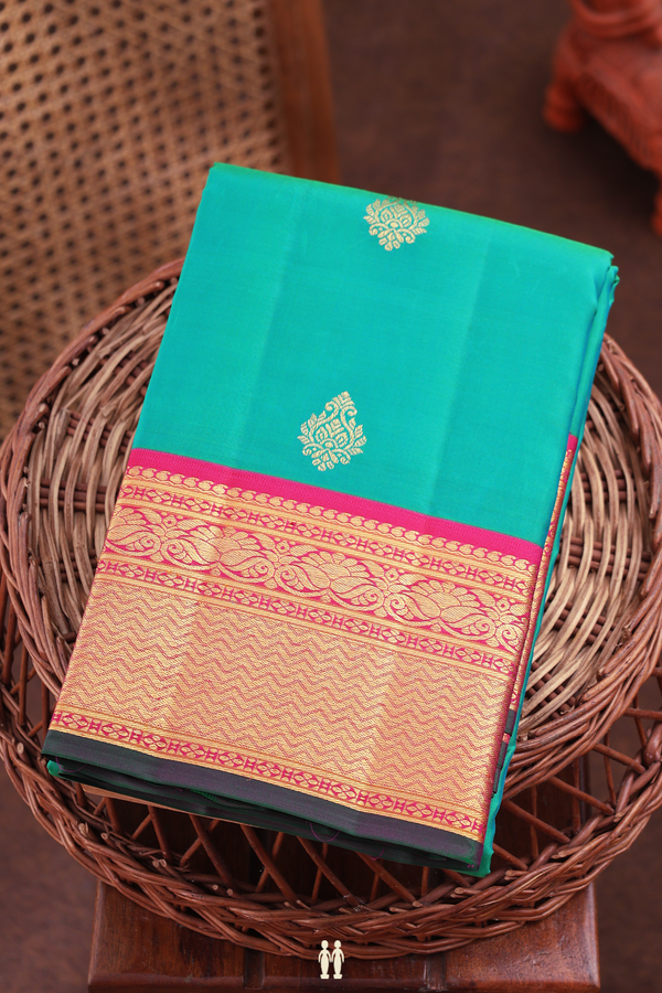 kanchipuram Silk Saree In Bluish Green With Zari Buttas