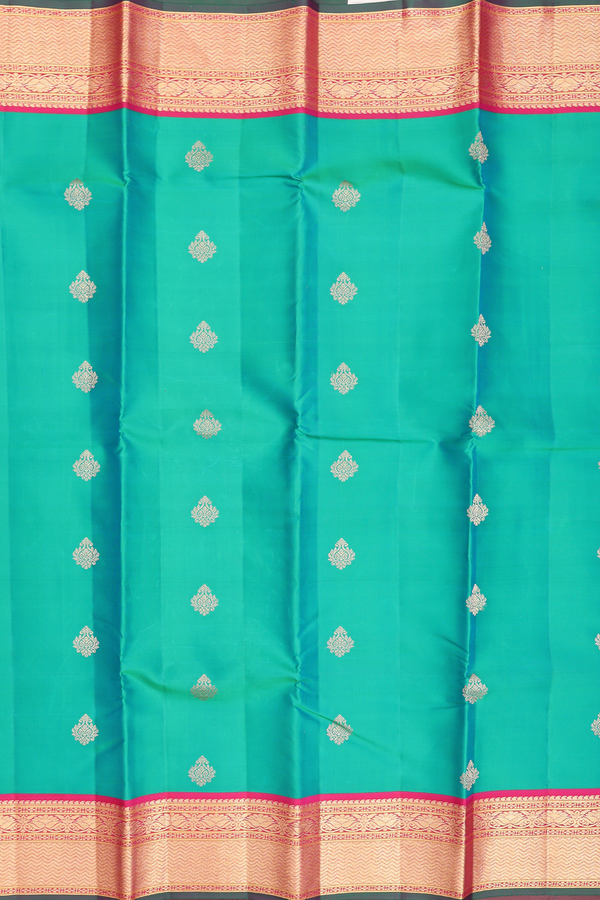 kanchipuram Silk Saree In Bluish Green With Zari Buttas
