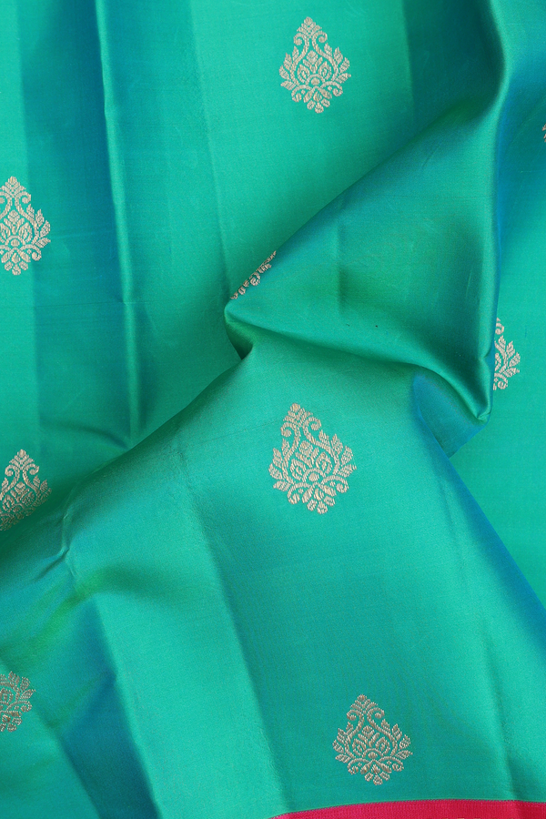 kanchipuram Silk Saree In Bluish Green With Zari Buttas