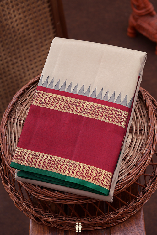 Kanchipuram Silk Saree Light Brown With Rettai Pettu Border