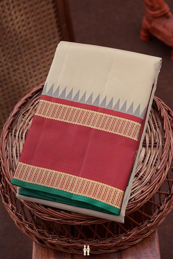 Kanchipuram Silk Saree Light Brown With Rettai Pettu Border