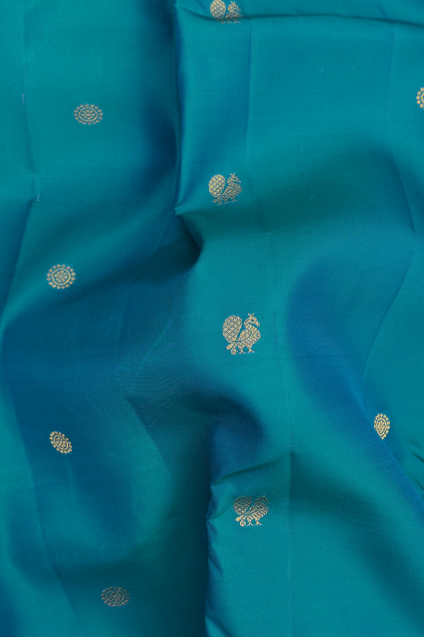 Kanchipuram Silk Saree Peacock Blue With Peacock Chakram Buttas