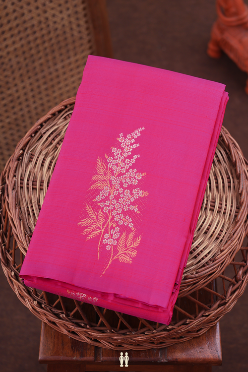 Kanchipuram Silk Saree In Dark Pink With Floral Design