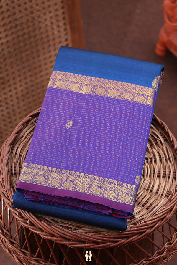 Kanchipuram Silk Saree In Royal Blue With Chakram Motifs