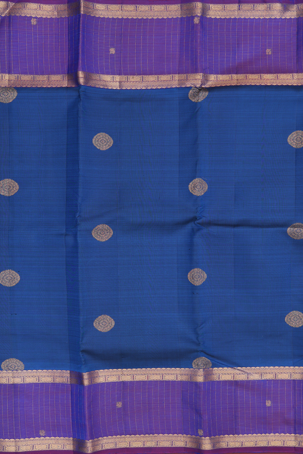 Kanchipuram Silk Saree In Royal Blue With Chakram Motifs