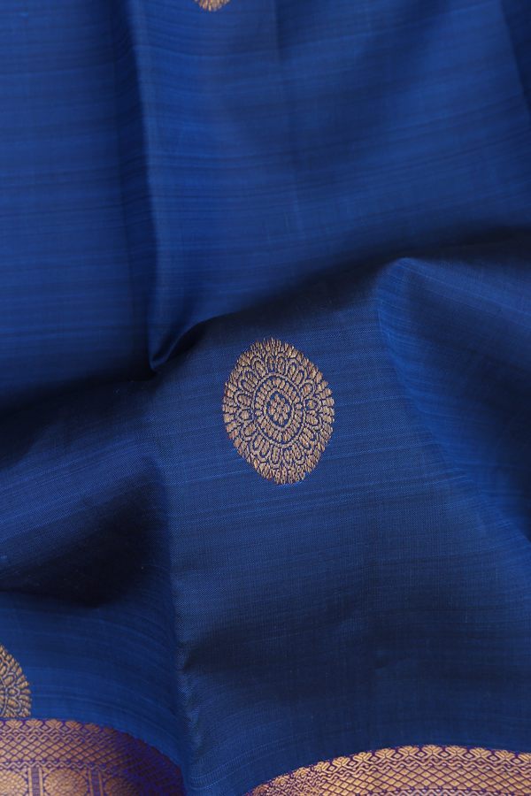 Kanchipuram Silk Saree In Royal Blue With Chakram Motifs