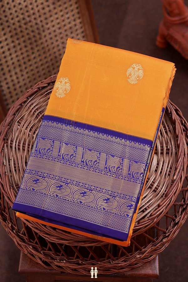Kanchipuram Silk Saree Yellow With Iruthalai Pakshi Design