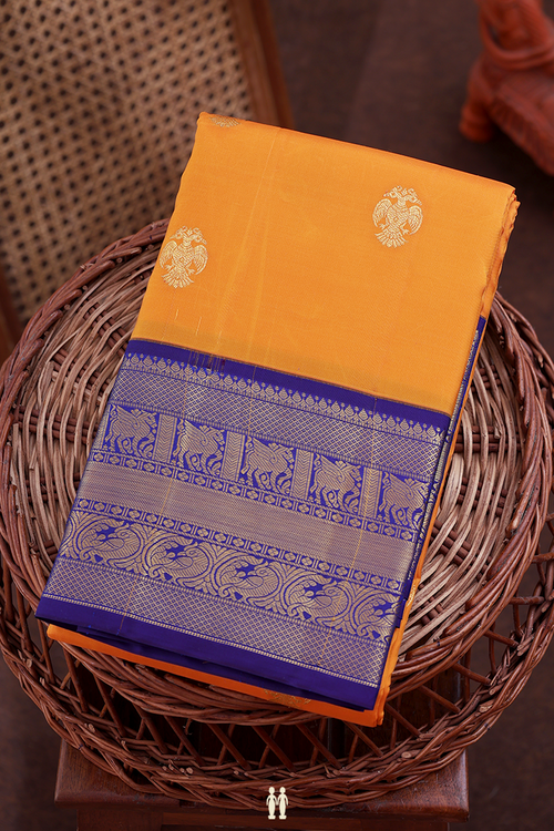 Kanchipuram Silk Saree Yellow With Iruthalai Pakshi Design