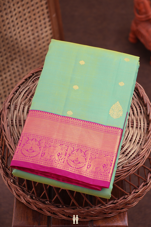 Kanchipuram Silk Saree In Green With Zari Buttas