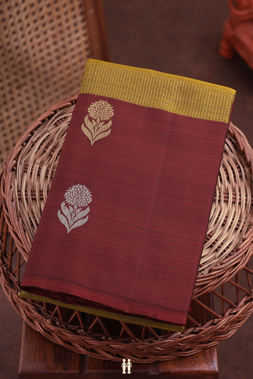 Kanchipuram Silk Saree In Golden Brown With Checks Design