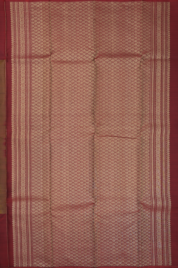 Kanchipuram Silk Saree In Golden Brown With Checks Design