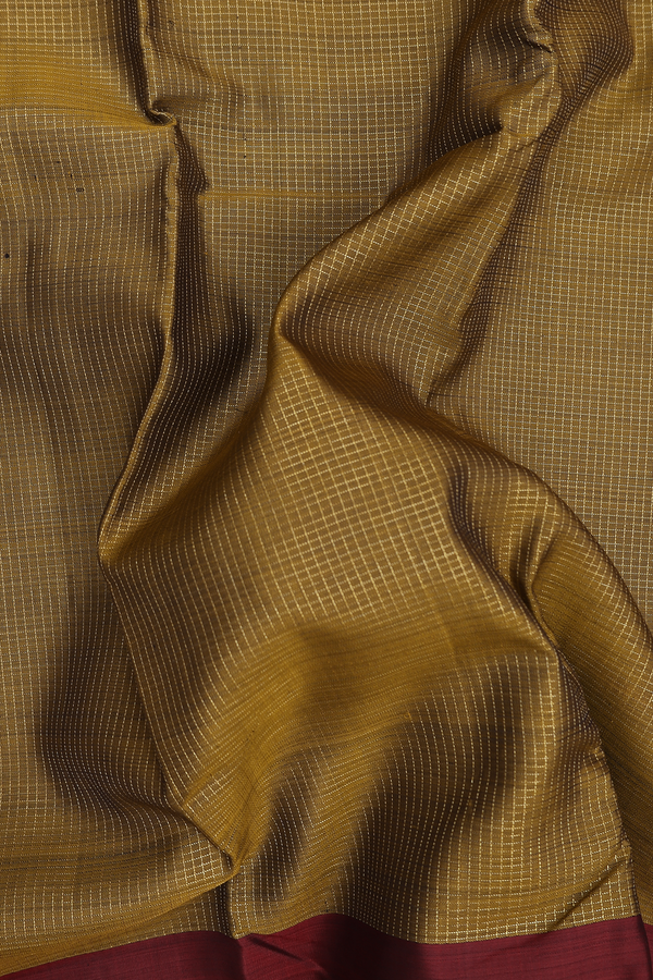 Kanchipuram Silk Saree In Golden Brown With Checks Design