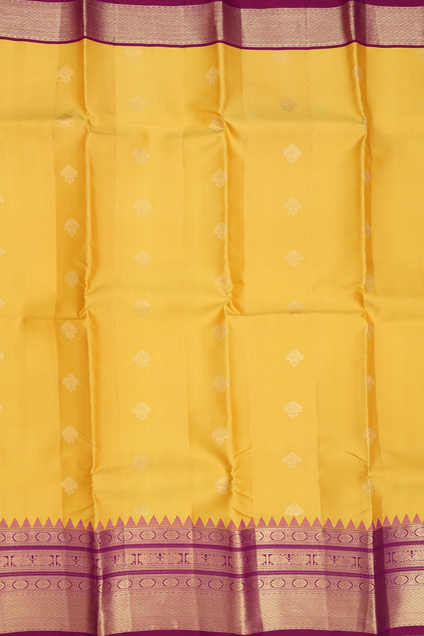 Kanchipuram Silk Saree In Royal Yellow With Zari Buttas