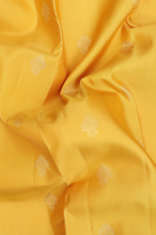 Kanchipuram Silk Saree In Royal Yellow With Zari Buttas