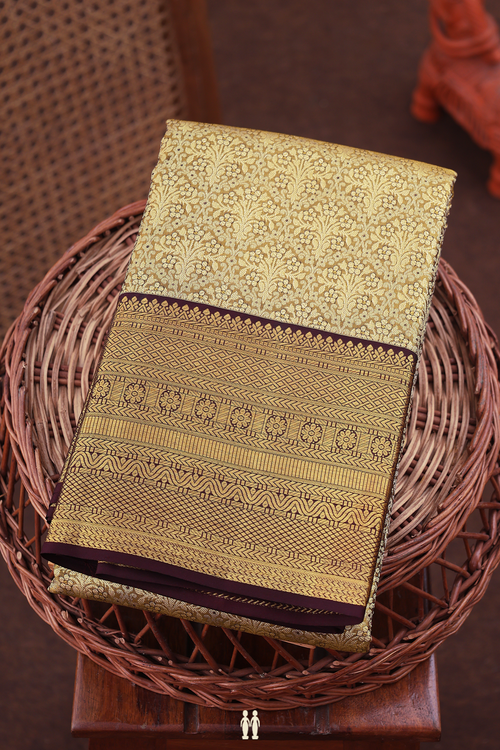 Kanchipuram Silk Saree In Gold Tissue With Floral Design
