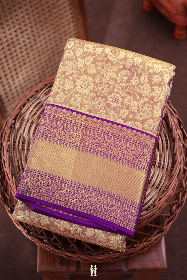 Kanchipuram Silk Saree In Gold Tissue With Floral Design