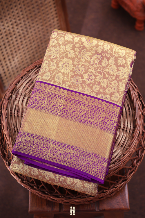 Kanchipuram Silk Saree In Gold Tissue With Floral Design