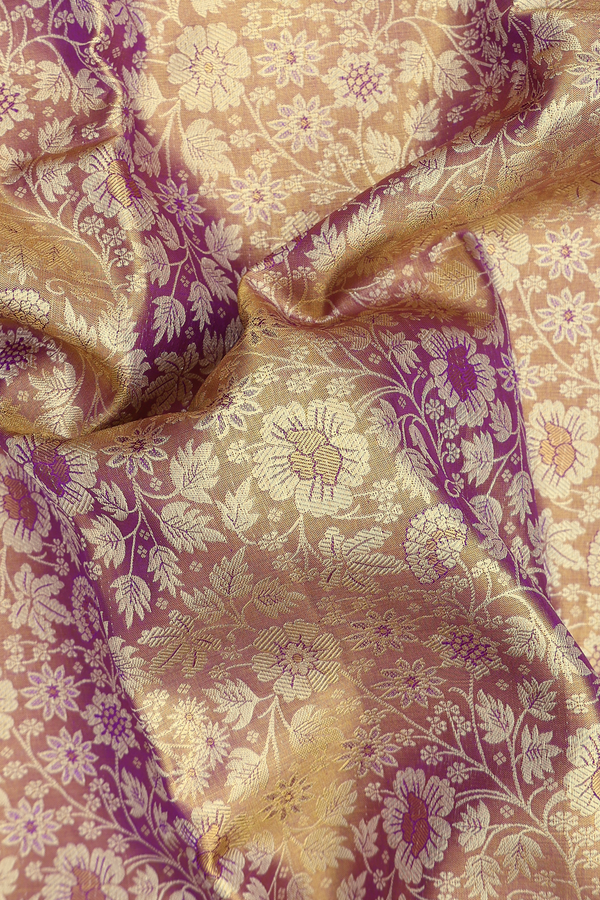 Kanchipuram Silk Saree In Gold Tissue With Floral Design